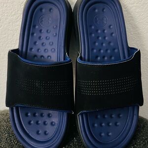 Under Armour Black and Blue Slide Sandals